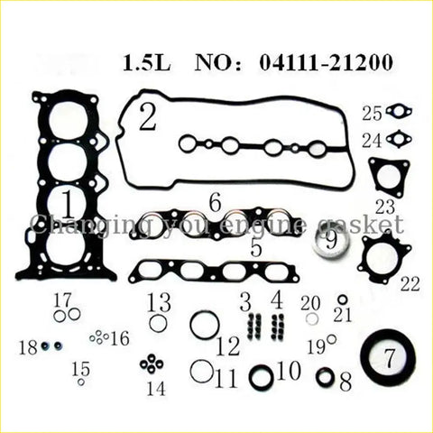 Black rubber engine gasket set 04111-21200 for 1 5l toyota prius 1nz-fxe metal full set