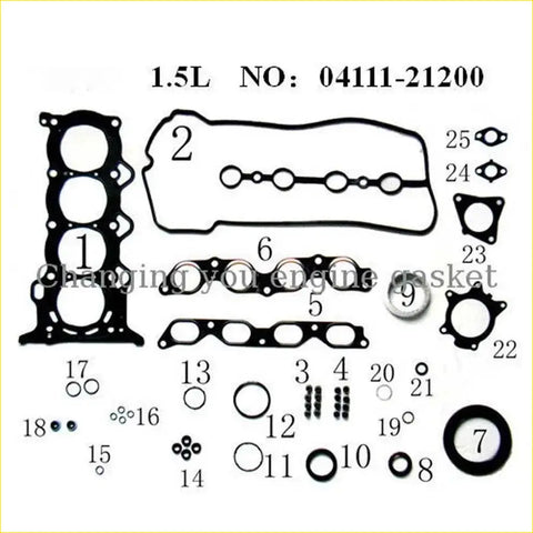 Black rubber engine gasket set 04111-21200 for toyota prius 1.5l 16v from gasket pro metal full set