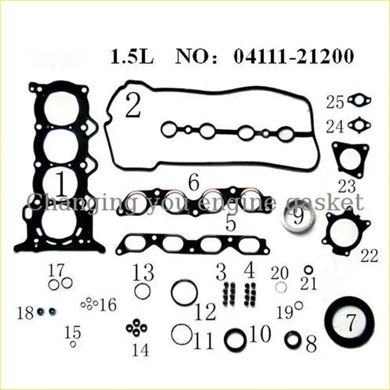 Black rubber engine gasket set 04111-21200 for toyota prius 1.5l 16v from gasket pro metal full set