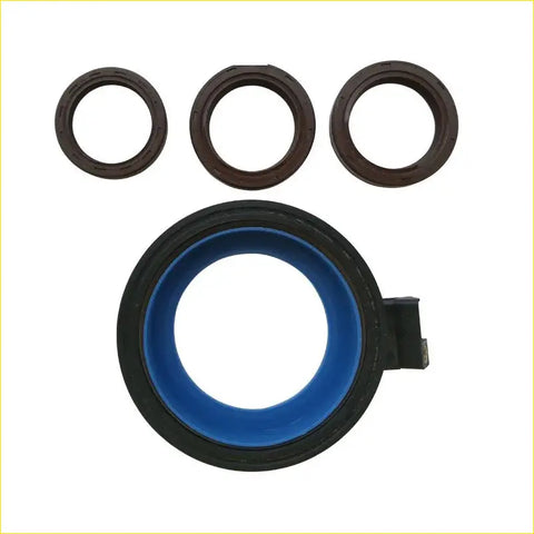 Set of four black rubber crankshaft oil seals for chevrolet orlando with one seal featuring a blue inner ring and metal tab