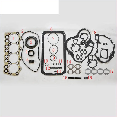 Black and beige engine gasket set with multiple shapes and circular cutouts for mitsubishi rosa canter fe325 3.7l full set