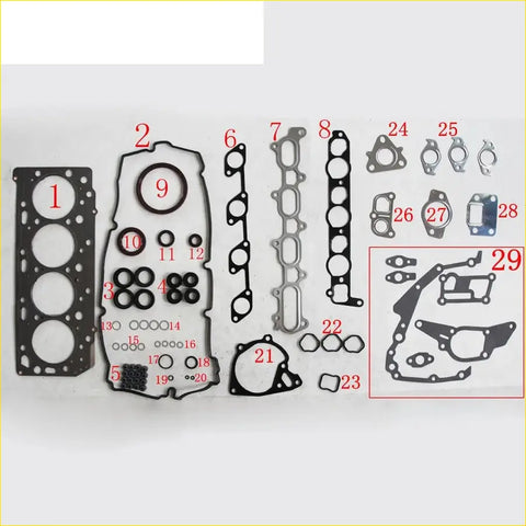 Black rubber gasket set with metal parts and various seals for mitsubishi l200 4d56t 4d56hp engine shim