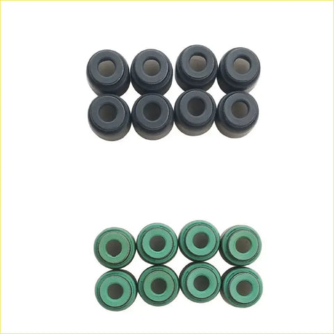 Black and green rubber valve stem oil seal gaskets arranged in two rows for mitsubishi lancer gasket pro 4g18 16pcs