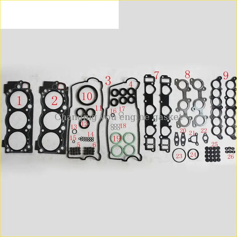 Black rubber engine gasket set with metallic parts and green seals for gasket pro 5vzte toyota hilux tacoma tundra pickup