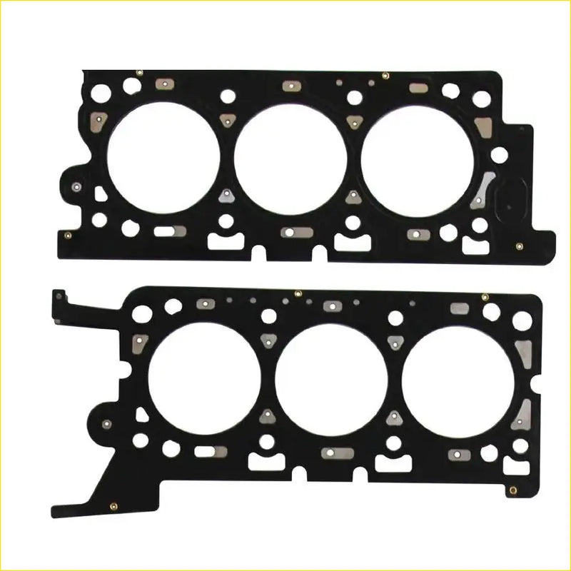 Black metal cylinder head gasket with three circular openings and fastener holes for mazda mpv kia ford maverick