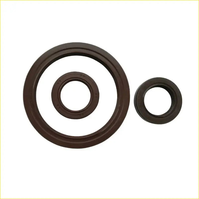 Set of three dark brown rubber crankshaft oil seals with concentric circles for honda civic 16v gasket pro parts