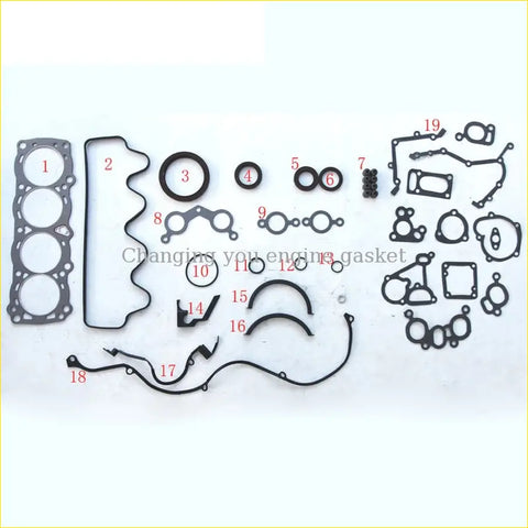 Black rubber engine gasket kit with numbered parts for gasket pro e15s e16s fits nissan sunny b12 pulsar sentra 1.6 full set