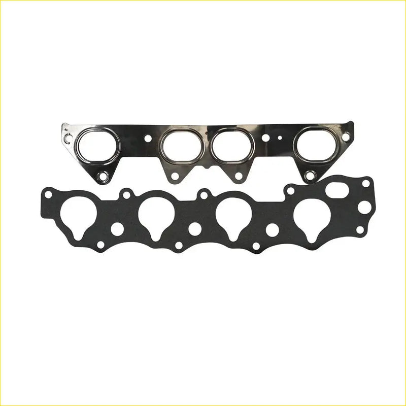 Black and metallic engine head gasket set with four circular openings for honda shuttle accord odyssey 2.3 intake exhaust manifold