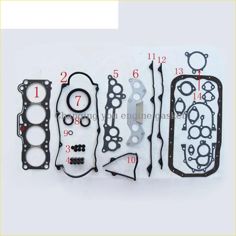 Black rubber engine gasket set with metallic parts and labeled components for gasket pro f6 mazda 626 ii or 626 iii 1.6