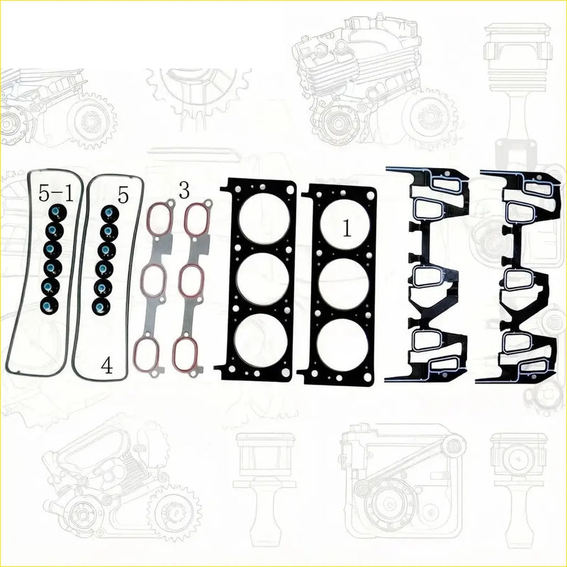 Black matte engine head gasket set with circular cutouts and bolt holes for buick skylark regal 3.1 l82 lw9