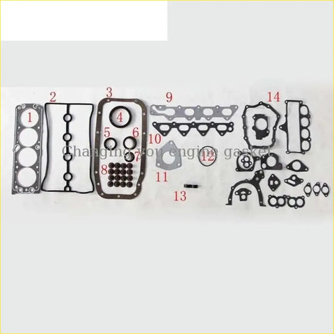 Black rubber engine gasket set with metallic parts and numbered pieces for daewoo lanos nubira a16dms full set