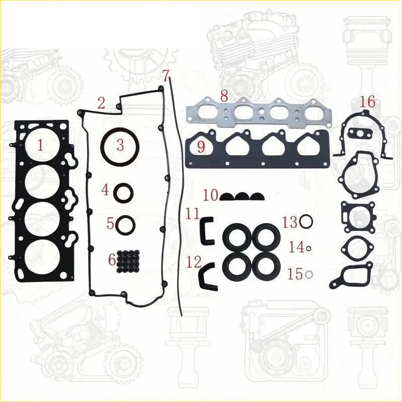 Black rubber gasket set made of metal for engine rebuild kits in hyundai elantra dohc g4gc by gasket pro