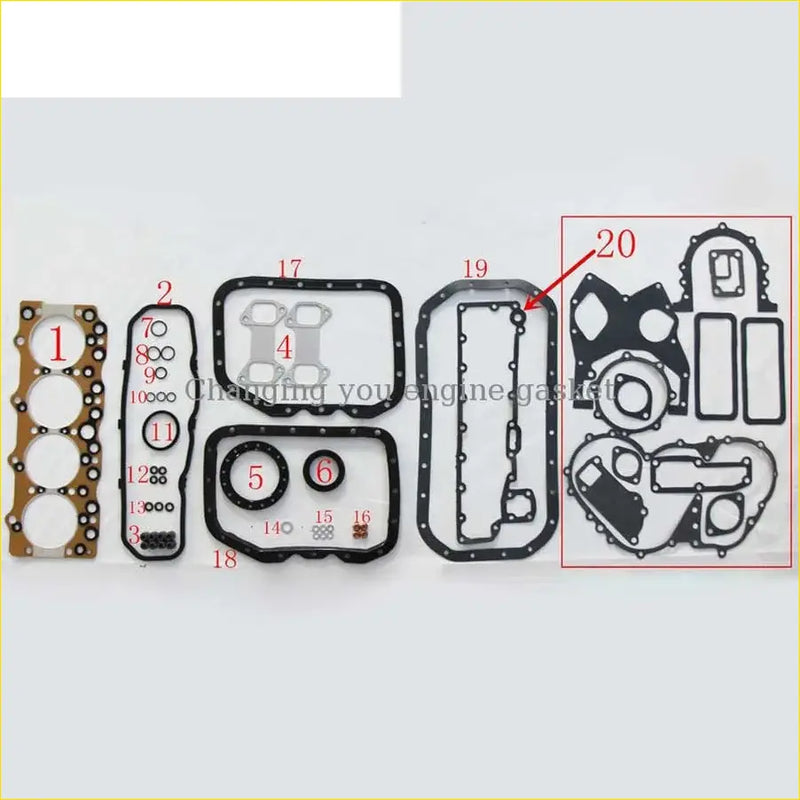 Black rubber engine gasket set with numbered parts for isuzu elf350 elf250 ks320 npr diesel repair