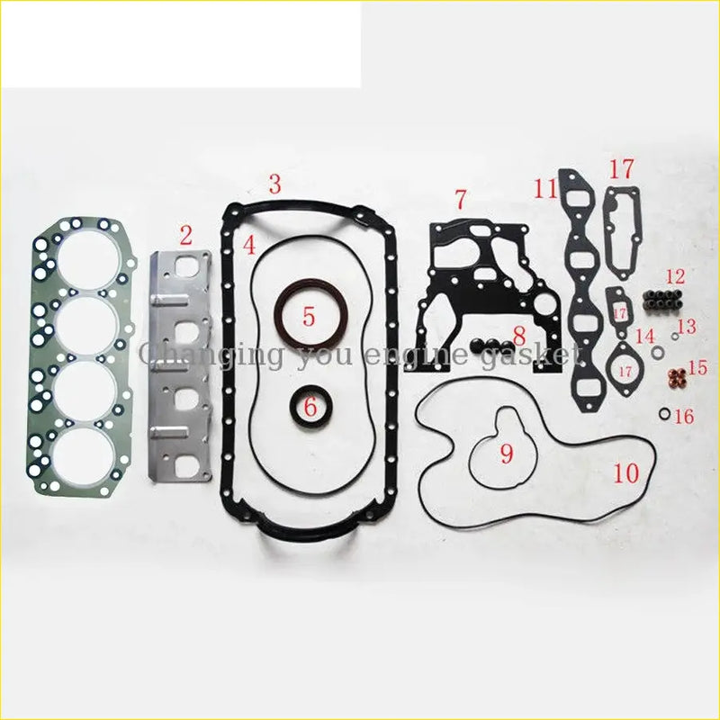 Black rubber engine gasket set with metal parts and numbered pieces for isuzu trooper elf pickup 4ja1 4jb1 4jb1t engine