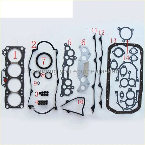 Black rubber engine gasket set with metal reinforcements and seals for mazda b2000 capella 626 e1800 fe f8