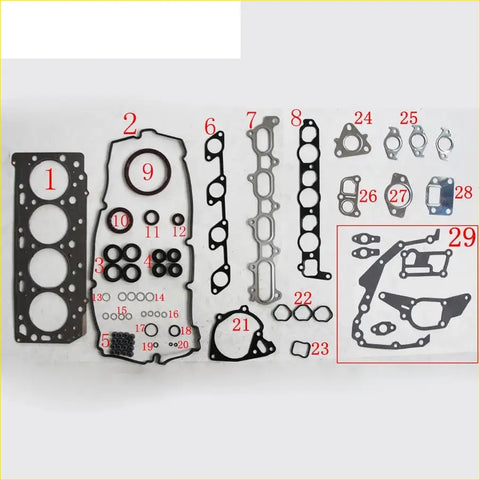 Black rubber gasket set with metallic parts and various seals for mitsubishi l 200 25l di-d 4wd kb4t engine