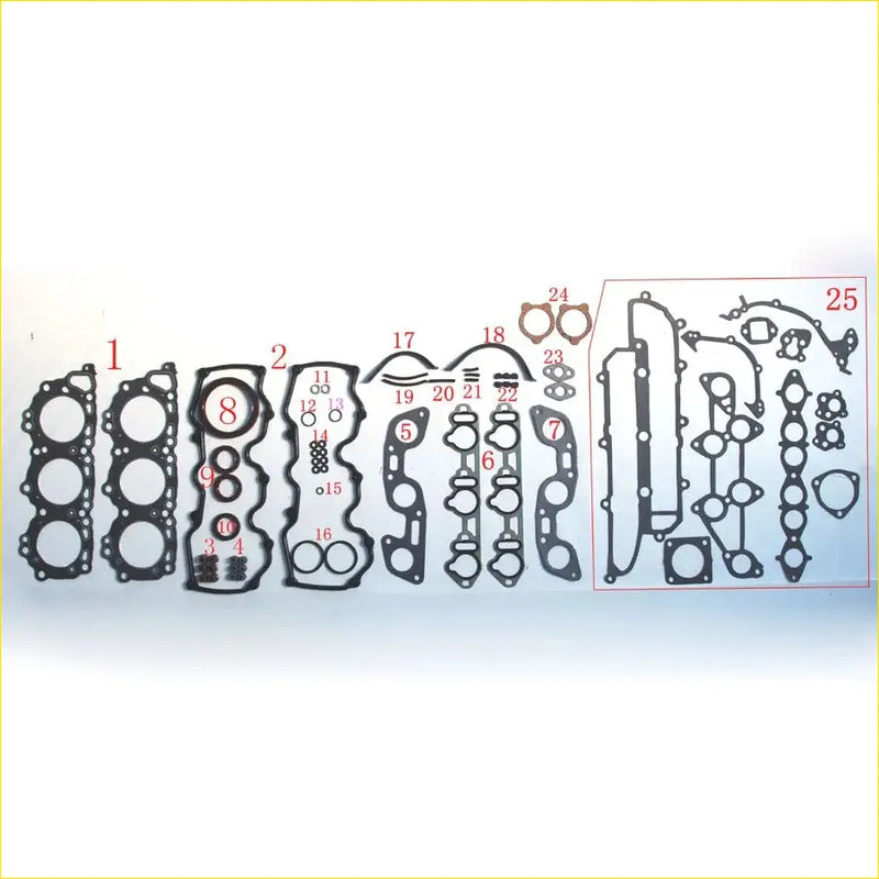 Black rubber gasket set with numbered parts for engine assembly in gasket pro for nissan cedric sedan 2.0l vg20de overhaul