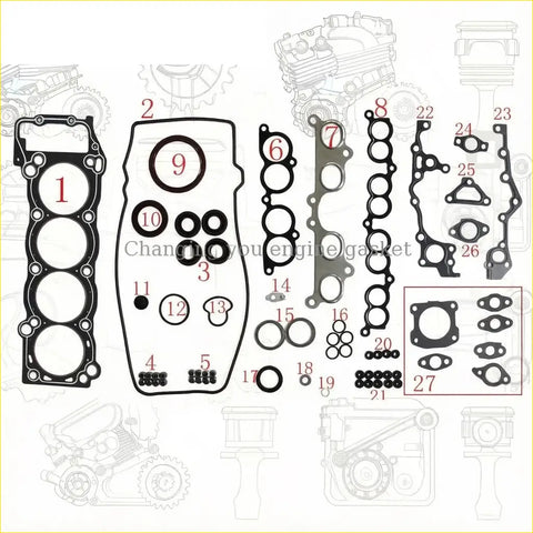 Black rubber engine gasket set with cylinder head and valve cover seals for toyota 4 runner hilux ii coaster 2.7l 3rzfe