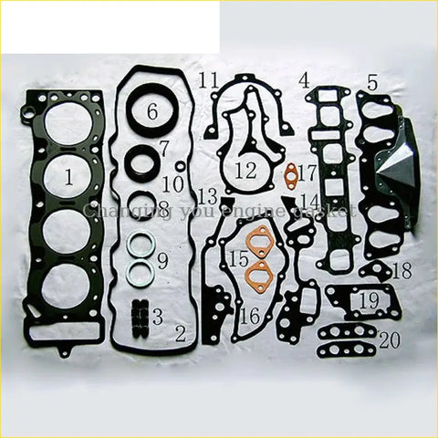 Black rubber engine gasket set with copper metal rings and various seals for toyota corolla mark 2 camry celica 21r