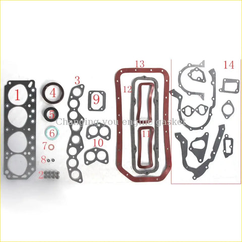 Black and red engine gasket set with numbered parts for automotive repair for toyota crown dyna coastrr 5r 5r-u 04111-