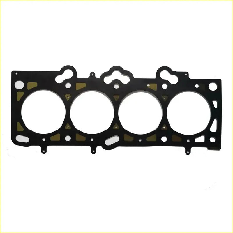 Black metal cylinder head gasket with four circular openings and gold reinforcement patches for hyundai lavita coupe matrix 16v