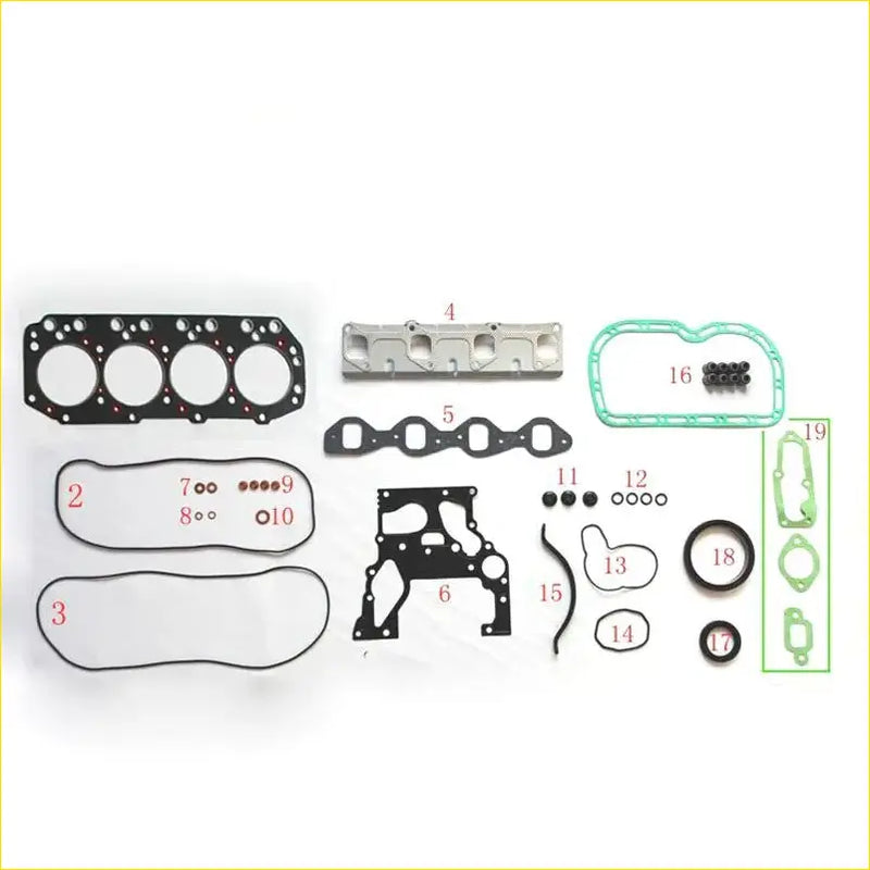 Black rubber gasket set with green silicone seals and numbered parts for gasket pro isuzu campo kb 2.5 d 4wd diesel engine