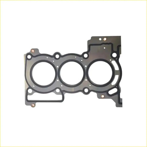 Black metal cylinder head gasket with three circular openings and mounting points for daihatsu gasket pro kf-ve