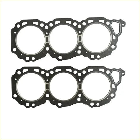 Black engine head gasket with three circular openings and bolt hole pattern for nissan pathfinder frontier maxima 3.3 v6 vg33e