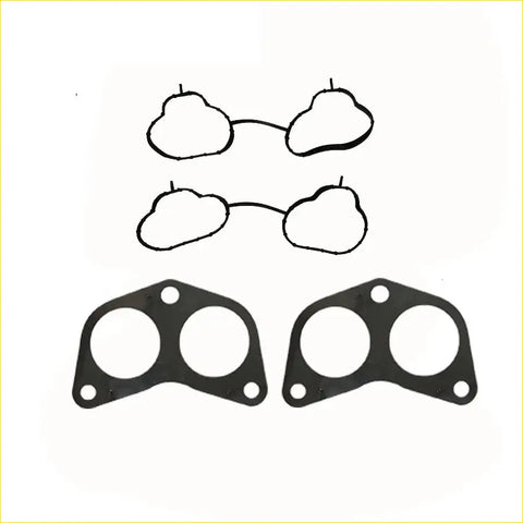 Black rubber intake exhaust manifold gasket with two circular openings and mounting holes for Subaru Legacy 2.0L ej204