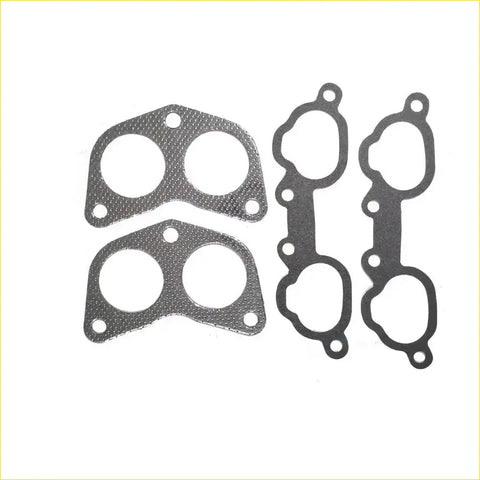 Set of four black metal engine gaskets with textured surface and circular cutouts for subaru legacy ii impreza 2.2l ej22 intake exhaust manifold