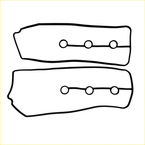 Black line drawing of two rectangular gasket pro seals with three circular holes for toyota landcruiser 4.0l rocker cover