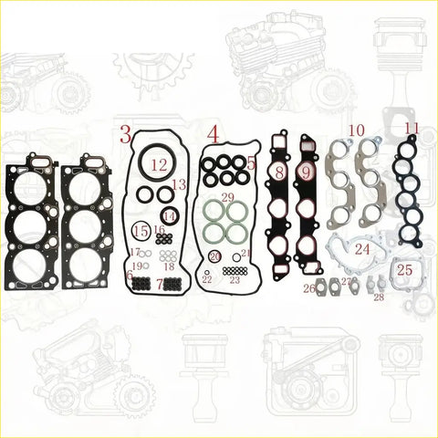 Black rubber gasket set with numbered parts for toyota sienna avalon camry solara 3.0l 1mzfe engine assembly