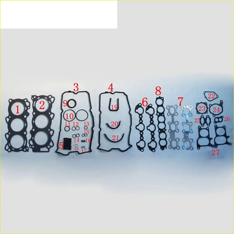 Set of black and silver engine head gaskets with various hole patterns for nissan teana vq23de 2.3l v6 engine repair
