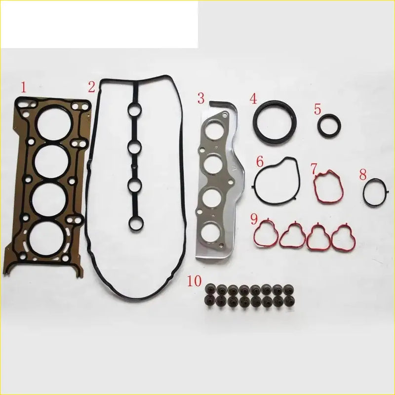 Black rubber gasket set with metallic and brown valve cover seals and head bolts for mazda 2 1.3l mzr dohc 16v