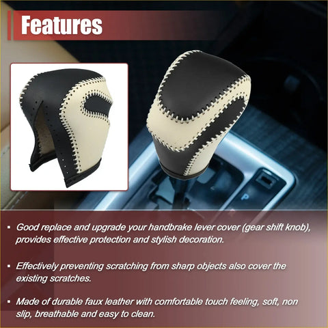 Black and cream faux leather gear shift knob cover with stitched detailing for Toyota Land Cruiser Prado 2018-2023