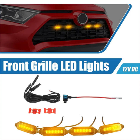 Set of four amber led grille lights with black wiring and connectors for 12v dc fit Toyota RAV4 2019-2022 front grille
