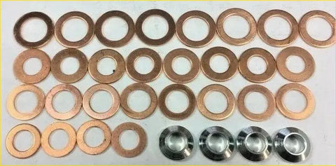 Set of copper and stainless steel flat washers arranged in rows for mitsubishi shogun pajero challenger 3.2 did td head gasket set