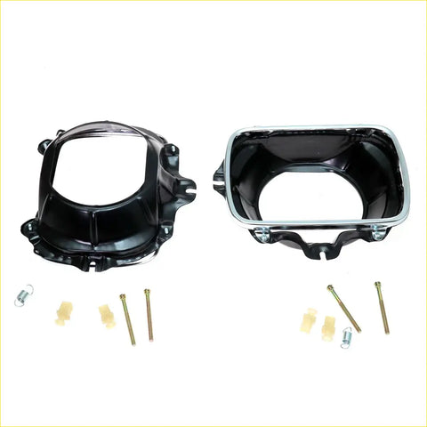 Black and chrome headlight bucket assemblies with mounting hardware for Toyota 4Runner Hilux 1984-1995