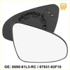 Black heated mirror glass with backing plate and mounting bracket for toyota c-hr 2017-2023 shown from back side