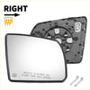 Heated white mirror glass for toyota tundra right-side with black plastic backing and reflective surface