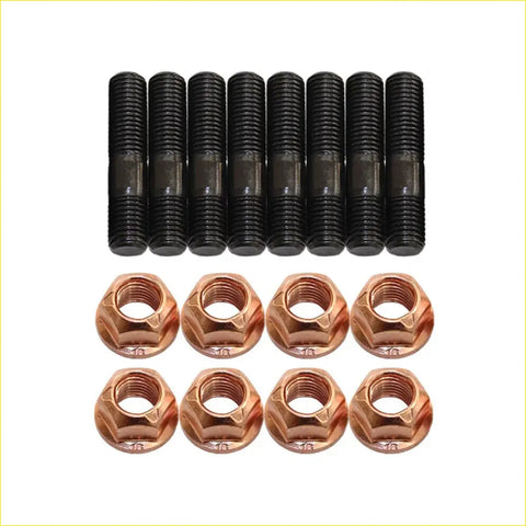 Set of eight black high tensile exhaust manifold studs and ten copper hex nuts for mitsubishi triton mr 4n14