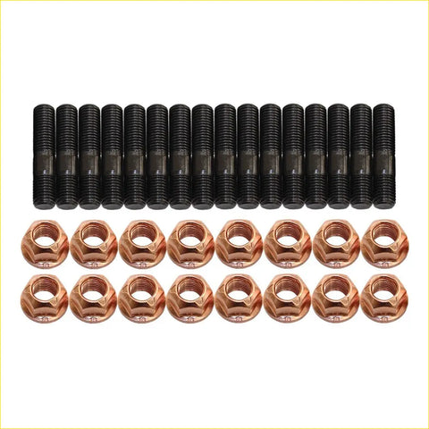 Set of black threaded bolts and copper hex nuts in rows high tensile exhaust manifold and turbo stud kit for ford territory sx sy