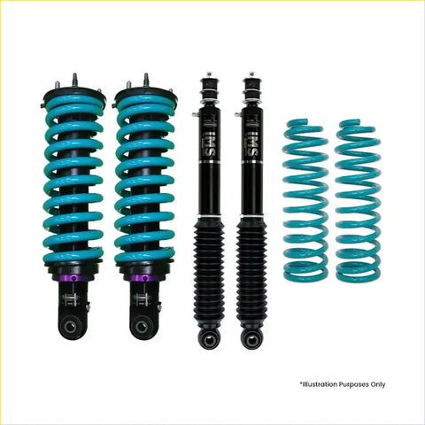 Set of teal-coiled dobinsons ims monotube lift kit suspension components with black shocks and purple accents for holden colorado 7 2012 on