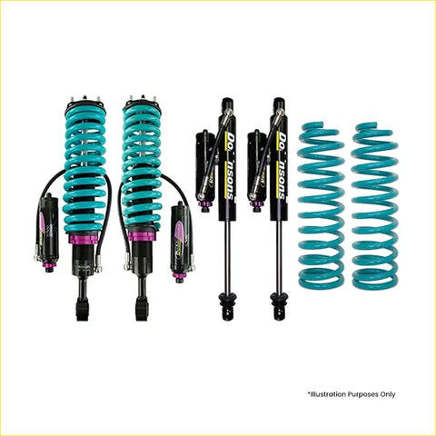 Teal and black coilover suspension kit with purple accents for holden colorado 7 2012 on dobinsons monotube remote reservoir