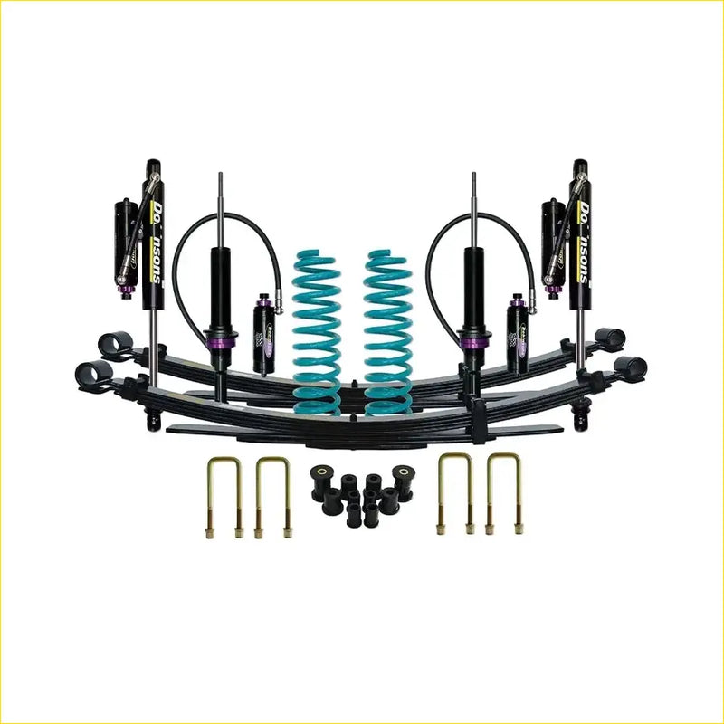 Black and teal coil springs with black doors branded shock absorbers for isuzu dmax 2012 to 2020 suspension upgrade