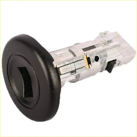 Black rubberized ignition and door lock cylinder with keys for gm silverado tahoe showing metallic silver body and internals
