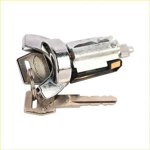 Silver ignition lock cylinder with metallic finish and 2 matching keys for ford f150 f250 f350 bronco