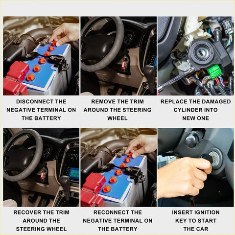 Blue car battery with red terminal caps shown from the back for ignition lock cylinder use in toyota hilux 2005-2015