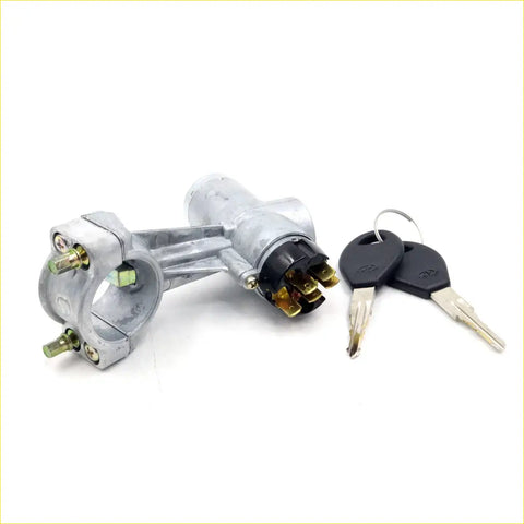 Silver metal ignition lock switch with black plastic housing and brass contacts with two keys for Datsun Nissan cars