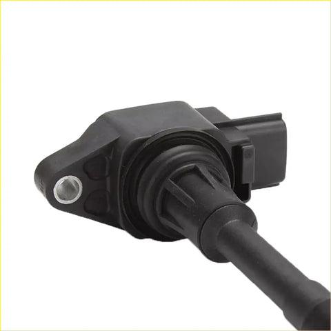 Black plastic ignition plug coil with metallic threaded terminal and molded connector for Nissan Almera n17 back side